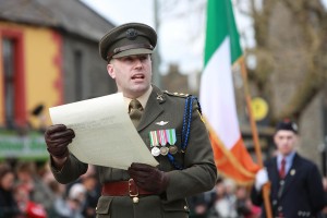 Thousands participate in Fingal 1916 Commemorative Day in Swords Council welcomes huge crowds to its flagship centenary event Capt John Quinn reads the Proclamation at the Fingal 2016 Centenary Programme which took place today in Swords. The Family Commemorative Day featured a state ceremonial event with the raising of the flag and the reading of the Proclamation, followed by a parade and additional family events culminating in a fireworks display. This flagship event, which was organised by Fingal County Council, was held to commemorate the contribution made by the men and women of Fingal to the events of 1916. For further information on the Fingal 2016 Centenary Programme visit: www.fingal.ie ***NO FEE** Photography; Conor Healy Photography